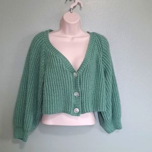 Nasty Gal collection mint green short midriff button front medium sweater.